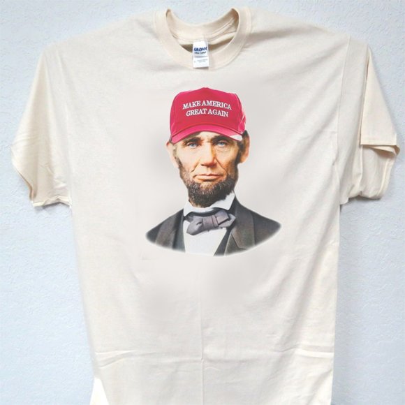 ABE LINCOLN, MAKE AMERICA GREAT AGAIN TRUMP, COOL IVORY TEE T-1424 - Picture 1 of 3